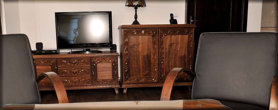 Traditional furniture made by local wood carving masters